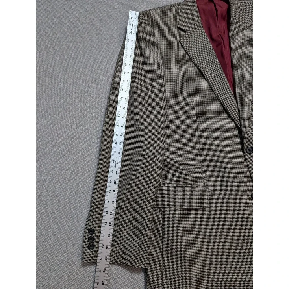 Alan Flusser Men's Blazer 44L Worsted Wool Brown Houndstooth Suit Jacket Coat